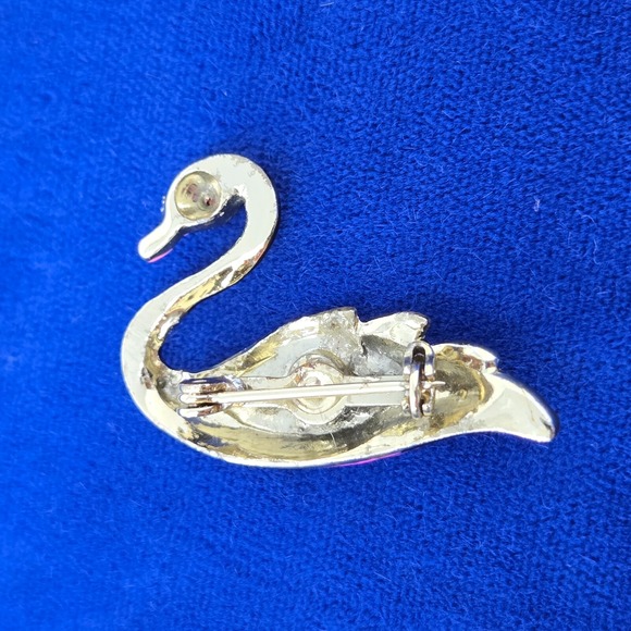 Vintage Swan Enamel White Gold Pin Brooch Fashion Jewelry Black Purple Green - Picture 8 of 16